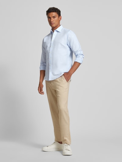 Jake*s Slim Fit Leinenhemd mit Kentkragen Hellblau 1