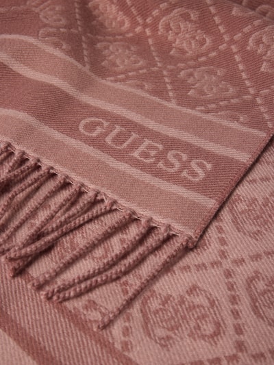 Produktfoto, szal z dodatkiem wiskozy od GUESS, Mieszanka materiałów, prostokątny kształt, wykończenie frędzlami, z napisem z logo, szerokość w rozmiarze 1: 65 cm, długość w rozmiarze 1: 190 cm