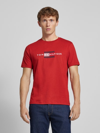 Tommy Hilfiger T-shirt met labelprint Donkerrood - 4