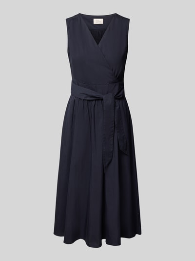Produktfoto, ciemnogranatowe Midikleid mit V-Ausschnitt und Bindegürtel von ROBE LÉGÈRE, bawełniany miks, linia A, Szerokość w rozmiarze 36: 36 cm, długość tyłu: 117 cm