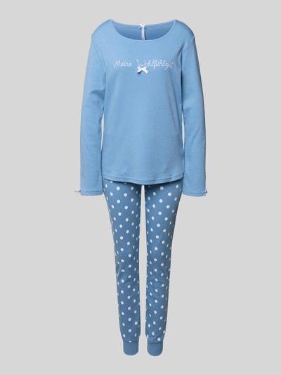 LOUIS & LOUISA Regular fit pyjama met sierstrik, model 'Meine Wohlfühlzeit' Blauw - 1