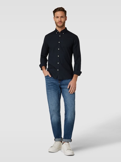 Lindbergh Slim fit vrijetijdsoverhemd met button-downkraag, model 'Oxford' Zwart - 1