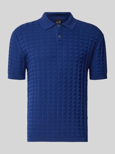 Produktfoto, Regular Fit Poloshirt aus Viskose-Mix Modell 'Maglia' von Armani Exchange, niebieski kolor, z efektem pikowania, imitacja dzianiny, krótki rękaw, kołnierzyk polo, długość tyłu w rozmiarze M: 68 cm