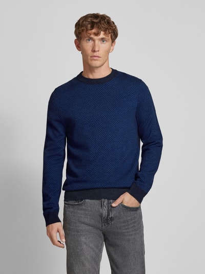 BOSS Gebreide pullover met ribboorden, model 'Eltoro' Marineblauw - 4