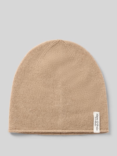 Produktfoto, Beanie mit Label-Patch aus Woll-Mix von Marc O'Polo in Beige, feine Strickstruktur, rechteckiges Label, Damen Mütze