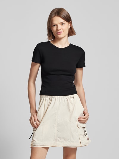 Only T-shirt z prążkowanym, okrągłym dekoltem model ‘ELINA’ Czarny 4
