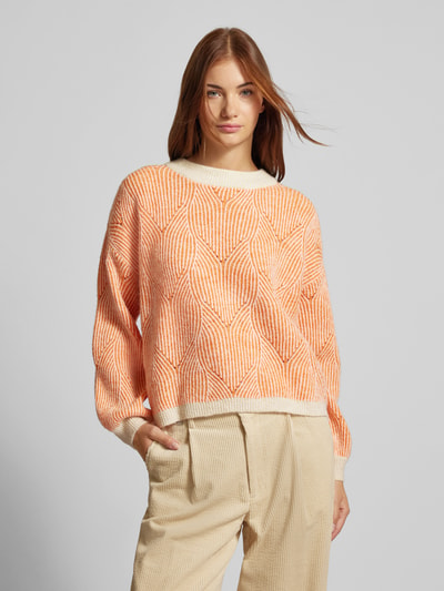 Pieces Loose Fit Strickpullover mit abstraktem Strickmuster Modell 'JENNA' Orange 4