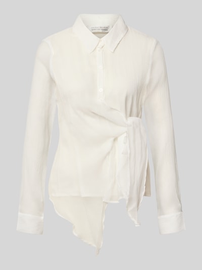 Productfoto, Regular fit blouse met knoopdetail model 'Miley' van GUIDO MARIA KRETSCHMER WOMAN, wit, geribbelde textuur, overhemdkraag, knoopsluiting, ruglengte 58 cm, mouwlengte 60 cm.