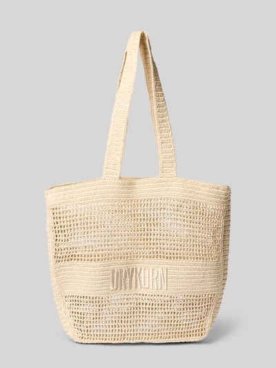 Produktfoto, Tote Bag met labeldetail model 'LAREN' van Drykorn in beige met open hoofdvak, lange hengsels, breedte 43 cm, lengte 40 cm, diepte 8 cm, schouderbandlengte 68 cm, geweven structuur