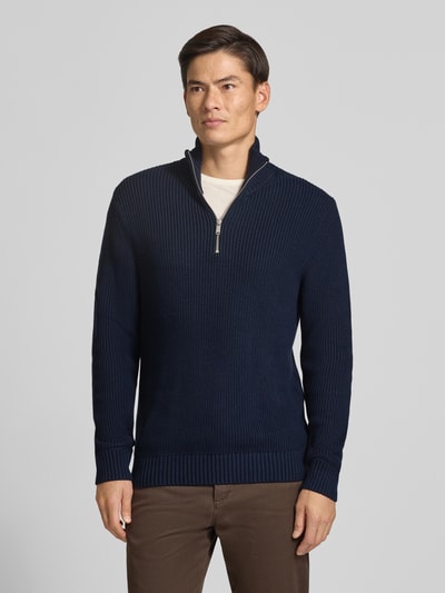 MCNEAL Slim Fit Strickpullover aus reiner Baumwolle mit Troyer-Kragen Marine 4