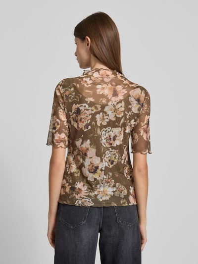 Zero T-shirt o kroju slim fit ze stójką i zrolowanym brzegiem Khaki 5