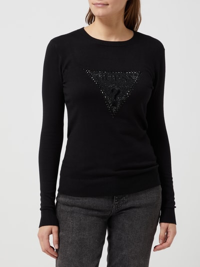 Guess Sweter z wyhaftowanym logo model 'Paulette'  Czarny 4