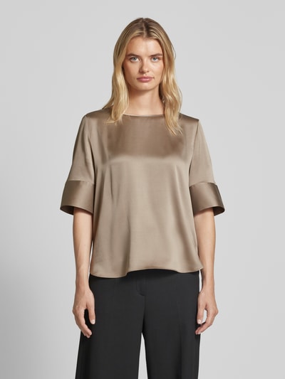 Herzensangelegenheit Blusenshirt mit Rundhalsausschnitt aus Seide Taupe 4