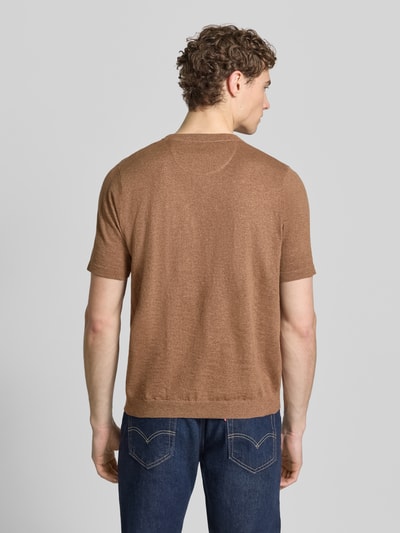 Fynch-Hatton Regular Fit T-Shirt mit Leinen-Anteil in Strick-Optik Cognac 5