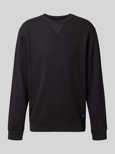 Produktfoto, Regular Fit Sweatshirt mit Rundhalsausschnitt van Scotch & Soda in katoenmix, zwart, labeldetail, structuur zichtbaar