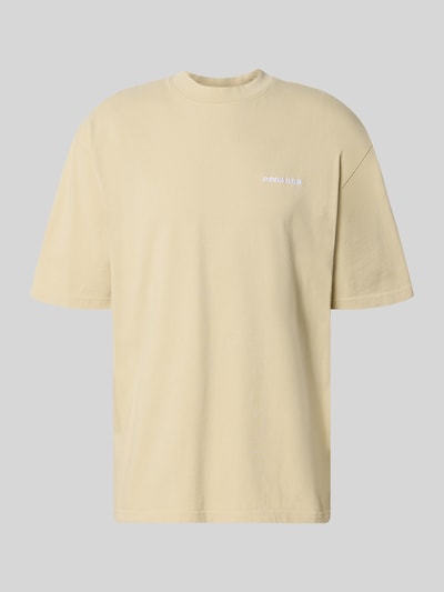 Produktfoto, Oversized T-Shirt mit Logo-Stitching von Pegador aus Reine Baumwolle in Beige, Oversized-Fit, Rundhalsausschnitt, Rückenlänge 73 cm bei Größe M