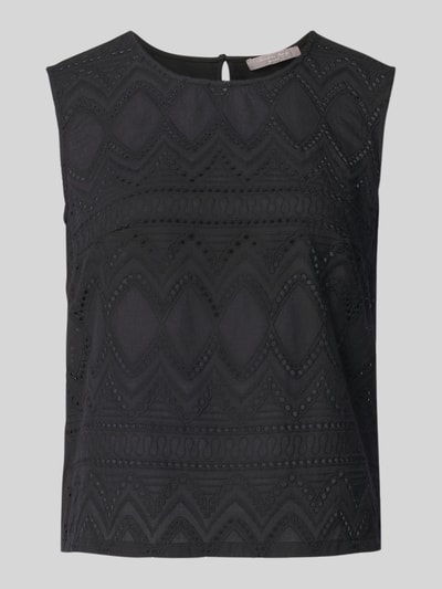 Christian Berg Woman Selection Top bluzkowy o kroju regular fit z haftem angielskim Czarny 2