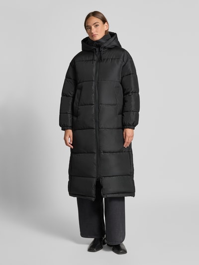 VERO MODA Regular fit gewatteerde lange jas met afneembare capuchon, model 'KLEA' Zwart - 4