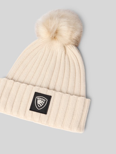 Blauer Usa Gebreide muts met pompon en labeldetail, model 'LIFE' Beige - 2