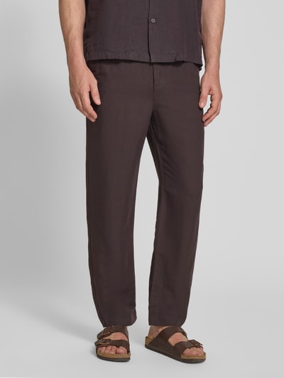 Lacoste Straight Leg Stoffhose aus Leinen-Mix Schoko 4