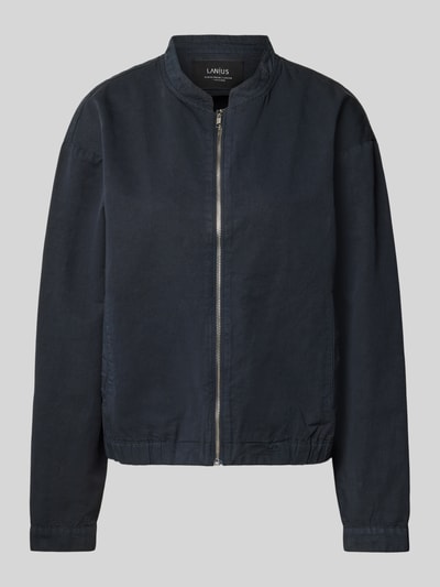 Produktfoto, Jacke aus Baumwoll-Leinen-Mix mit Reißverschluss von Lanius, dunkelblau, glatte Struktur, Regular-Fit, Stehkragen, Damen