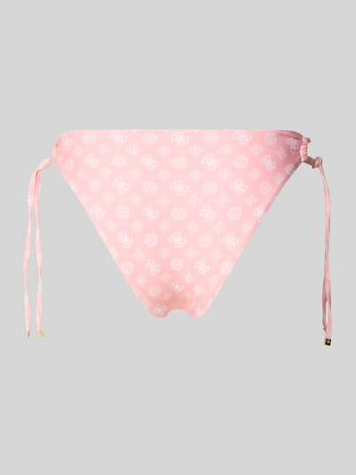 Produktfoto, Bikinihose mit seitlicher Schnürung Modell 'SOLEIL' von Guess aus rosa Material-Mix mit Stretch-Anteil und Sonnen-Prints.