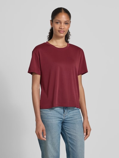 Jake*s Casual T-shirt met geribde ronde hals Donkerrood - 4