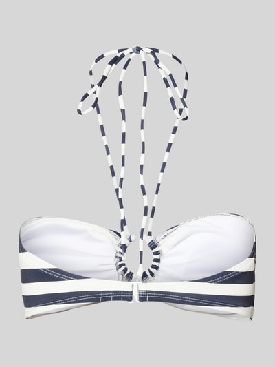 Produktfoto, Bikini-Oberteil mit Neckholder von Michael Kors, biało-granatowe paski, materiał elastyczny, bandeau, marszczenia