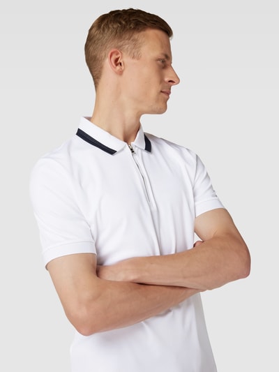 BOSS Slim Fit Poloshirt mit kurzem Reißverschluss Modell 'Polston' Weiss 3