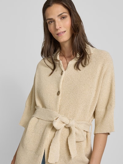 MORE Strickjacke mit Bindegürtel Hellgelb 3