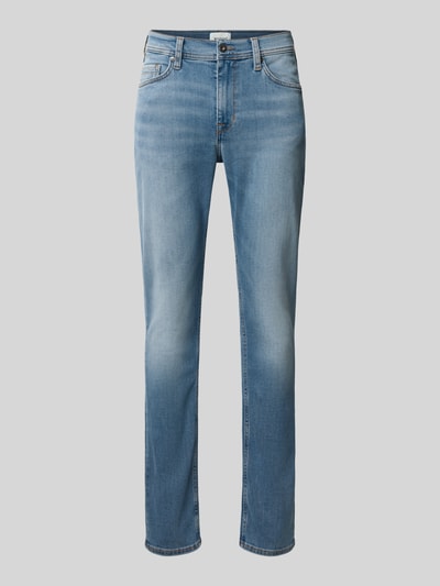 Produktfoto, Slim Fit Jeans im Used-Look Modell 'Vegas' von Mustang, Herren Jeans im Baumwoll-Elasthan-Mix, hellblau, sichtbare Eingrifftaschen, strukturierte Oberfläche, Bundweite 41 cm, Innenbeinlänge 81 cm
