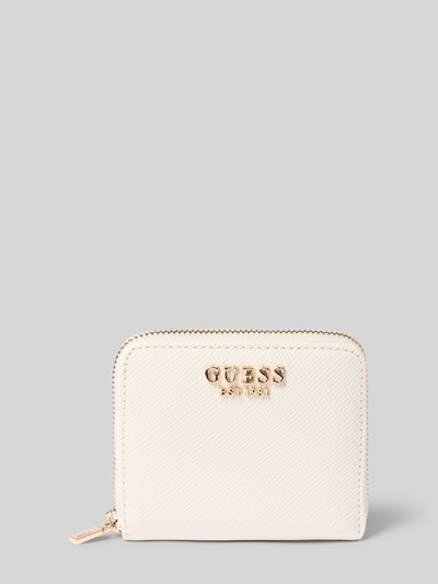 Produktfoto, Portemonnaie in Leder-Optik Modell 'Gilda' von GUESS, cremefarben mit Reißverschluss, Kartenfächer, strukturierte Oberfläche