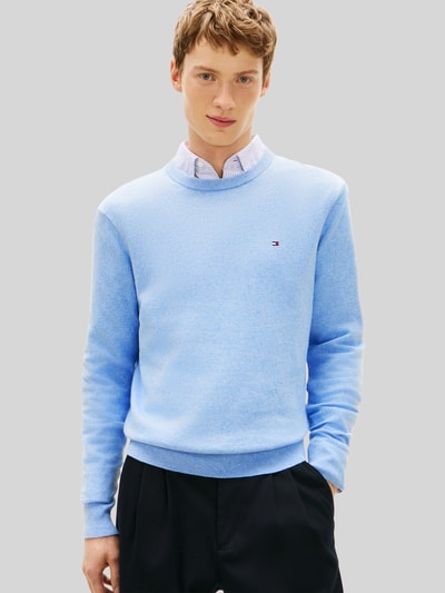 Tommy Hilfiger Sweter o kroju regular fit z mieszanki bawełny i kaszmiru Jasnoniebieski 4