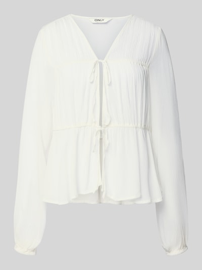 Only Regular fit blouse met lange mouwen van pure viscose, model 'CHIARA' Wit - 2