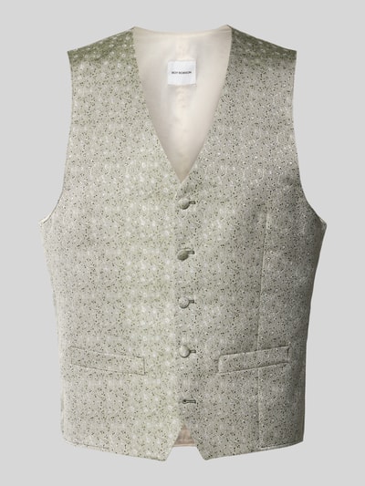 Produktfoto, Weste mit V-Ausschnitt und Paspeltaschen von Roy Robson in hellem Beige mit feinem Muster, Knopfleiste, Regular-Fit, Rückenlänge 64 cm, Schulterbreite 39 cm, Brustweite 50 cm bei Größe 50