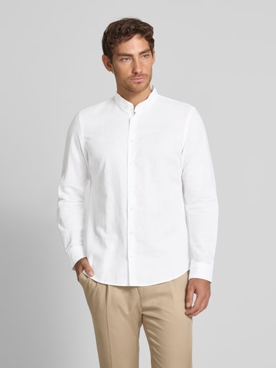 Jake*s Slim Fit Freizeithemd aus Leinen-Baumwoll-Mix Weiss 4