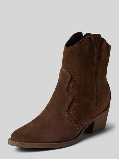 Produktfoto, braune Stiefeletten aus echtem Rindsleder von Tamaris mit glatter Oberfläche und markanter Naht, Damen Stiefeletten von Tamaris