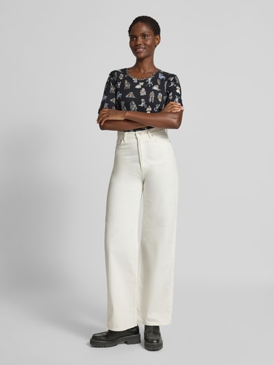 Marc Cain T-shirt met geribde ronde hals Zwart - 1