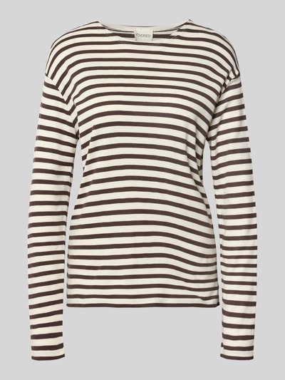 Produktfoto, Longsleeve im Allover-Look mit Rundhalsausschnitt von Closed, braun-weiß gestreift, Baumwoll-Modal-Mix, Relaxed Fit