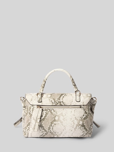 Produktfoto, Shoulder Bag in Allover-Schlangen-Optik Modell 'Devon' von GUESS, Hauptfach mit Überschlag, beige-graue Struktur, Magnetverschluss, abnehmbarer Schulterriemen, rechteckige Form, sichtbare Reißverschlüsse, Damen Tasche im Schlangenleder-Look, 28x18x11 cm, Schulterriemen 130 cm.