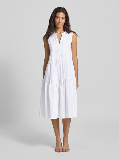 Milano Italy Sukienka midi z kołnierzem z lamówką Biały 4