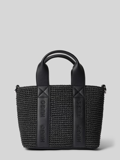 Produktfoto, Henkeltasche aus Papier Modell 'BECKY ST_MINI TOTE' von HUGO in Schwarz, Bast-Optik, Reißverschluss, Label-Tape, Tragehenkel, Hauptfach