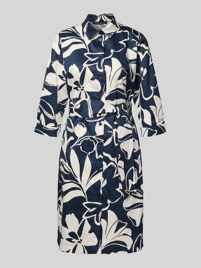 Produktfoto, Regular Fit Midikleid mit floralem Allover-Print von Betty Barclay, granatowy i biały, bawełna, wykładany kołnierz, rękaw o dł. 1/2, tasiemka w talii, listwa guzikowa, długość tyłu w rozmiarze 36: 100 cm, szerokość w rozmiarze 36: 51 cm, długość rękawów w rozmiarze 36: 46 cm