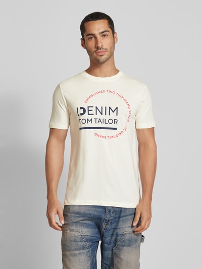 Tom Tailor Denim T-shirt met ronde hals Offwhite - 4