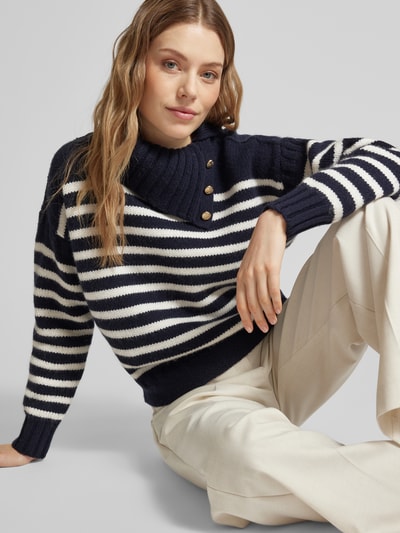 Lauren Ralph Lauren Gebreide pullover met ribboorden, model 'VARNEE' Donkerblauw - 3