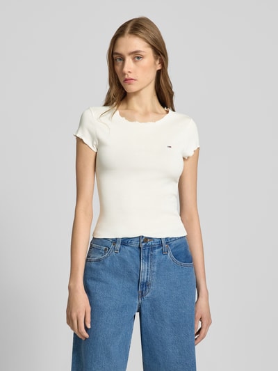 Tommy Jeans T-shirt o kroju slim fit z mieszanki bawełny i elastanu Złamany biały 4