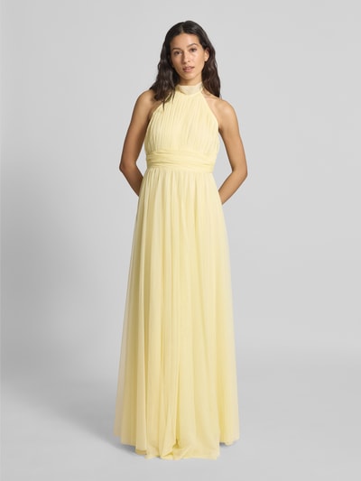 LACE & BEADS Neckholder-Cocktailkleid mit Taillenband Hellgelb 4