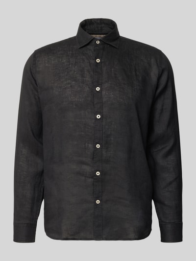Produktfoto, schwarzes Regular Fit Leinenhemd mit Kentkragen Modell 'CAMICIA' von MARKUP, reine Leinenstruktur, matte Knopfleiste