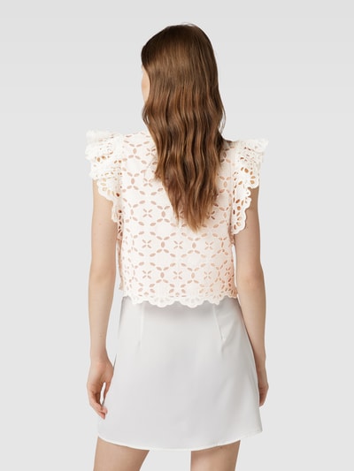 QS Kort blouseshirt met broderie anglaise, model 'Anglaise' Wit - 5