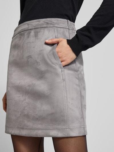 OPUS Minirok in leerlook, model 'Relvina cozy' Lichtgrijs gemêleerd - 3